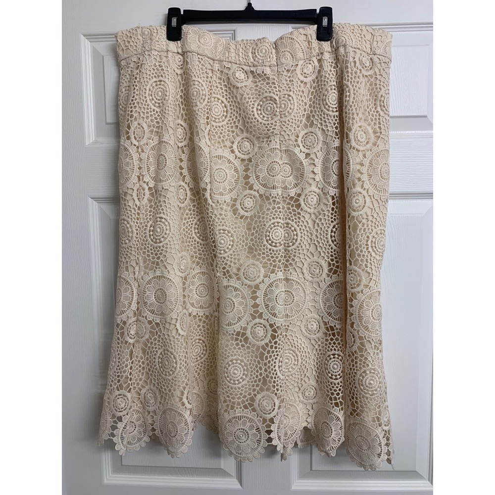 Eloquii Studio Cream Lace Midi Skirt  Plus Size 20 Boho Crochet Scalloped Hem - Picture 3 of 6